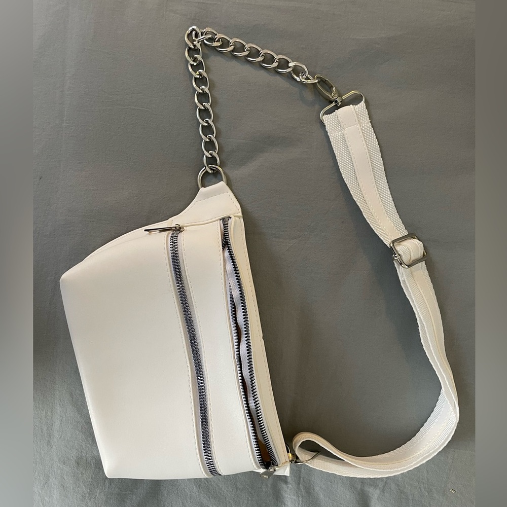 white pleather cross body fanny pack